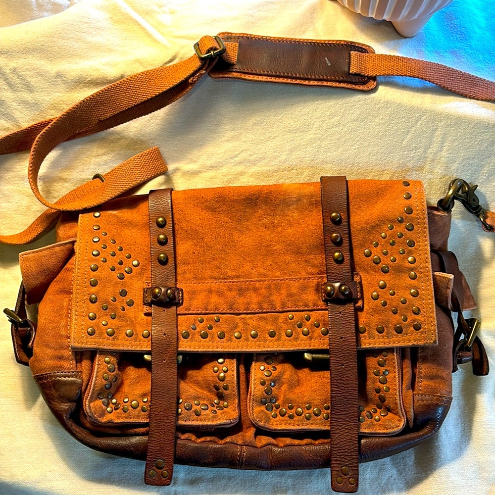 Free People Messenger Bag  Purse. Canvas and Leather. Color - Brown